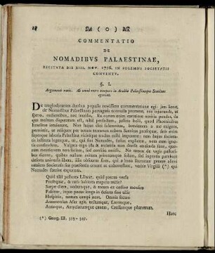 Commentatio De Nomadibus Palaestinae, Recitata Die XIII. Nov. 1756. In Solemni Societatis Conventv.