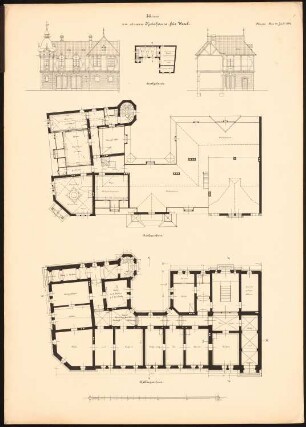 Kreishaus, Wesel: Ansicht, Schnitt, Grundrisse Stallgebäude, KG, DG