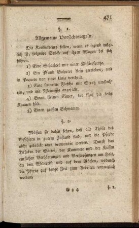 §. 1. Allgemeine Vorsichtsregeln. - §. 73. Von dem Fliegenstich.