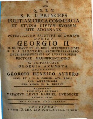 S. R. I. princeps politiam circa commercia et stvdia civivm svorvm rite adornans