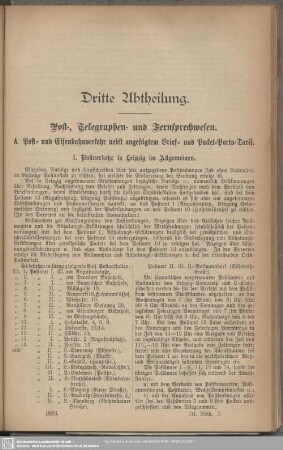 A. Post- und Eisenbahnverkehr nebst angefügtem Brief- und Packet-Porto-Tarif