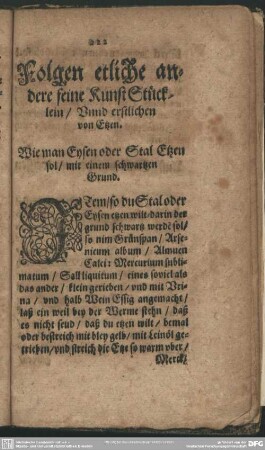 Folgen etlich andere feine Kunst Stücklein, Unnd erstlichen von Etzen