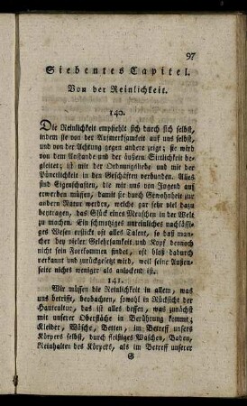 Siebentes Capitel. Von der Reinlichkeit.