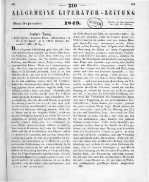 Eysell, G. F.: Über Göthes Torquato Tasso. Rinteln: Bösendahl 1849