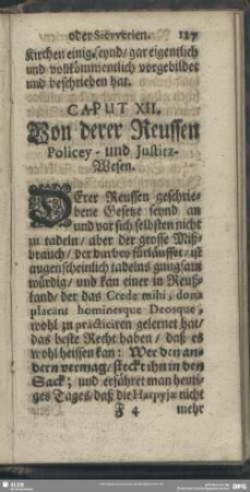 Caput XII. Von derer Reussen Policey- und Justitz-Wesen