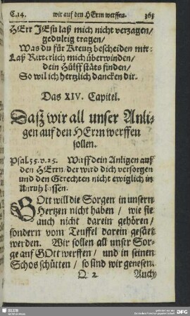 Das XIV. Capitel. Daß wir all unser Anligen auf den Herrn werffen sollen