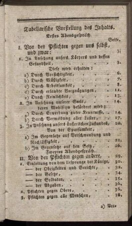 Tabellarische Vorstellung des Inhalts.
