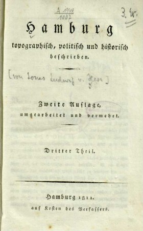 3.1811: Hamburg topographisch, politisch und historisch beschrieben ; Dritter Theil