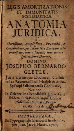 Legis amortizationis ... anatomia iuridica