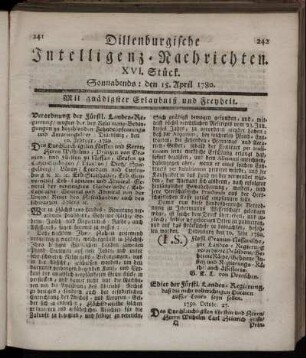 XVI. Stück. Sonnabends : den 15. April 1780.