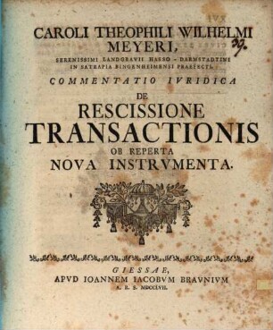Commentatio iur. de rescissione transactionis ob reperta nova instrumenta