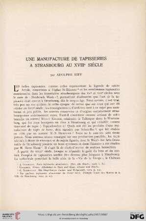 Une manufacture de tapisseries a Strasbourg au XVIIIe siècle