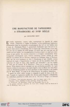 Une manufacture de tapisseries a Strasbourg au XVIIIe siècle