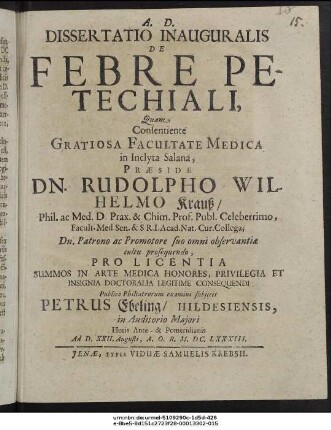 Dissertatio Inauguralis De Febre Petechiali