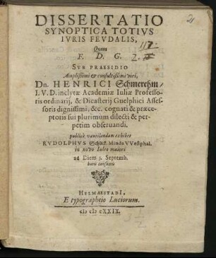 Dissertatio Synoptica Totius Iuris Feudalis