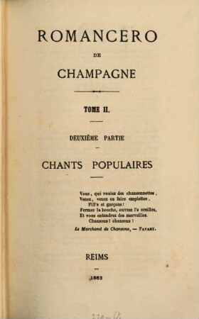 Romancero de Champagne. 2, Chants populaires