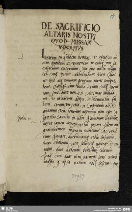 [Faszikel 2:] De sacrificio altaris nostri quod missam vocamus.