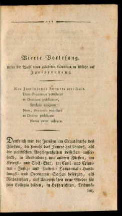 Vierte Vorlesung. Ueber die Wahl einer gelehrten Lebensart in Absicht auf Jurisprudenz