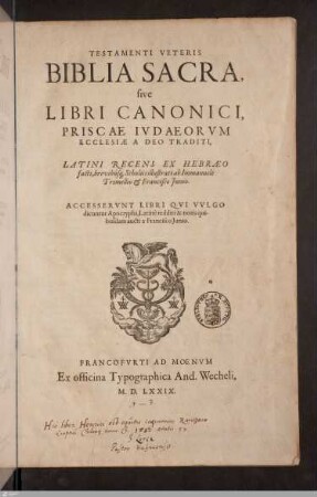 Testamenti Veteris Biblia Sacra, sive, Libri Canonici, Priscae Ivdaeorvm Ecclesiae A Deo Traditi