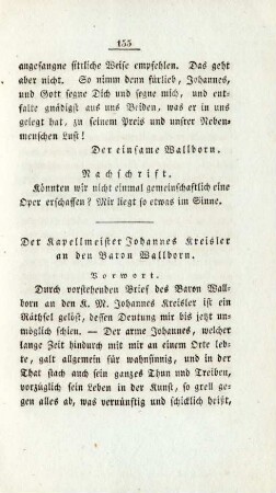 Der Kapellmeister Johnnes Kreisler an den Baron Wallborn
