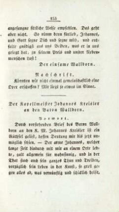 Der Kapellmeister Johnnes Kreisler an den Baron Wallborn