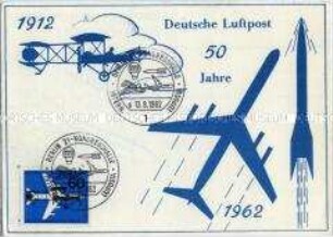 Postkarte 50 Jahre Luftpost, mit Sonderstempel zur Luftpostausstellung 1962