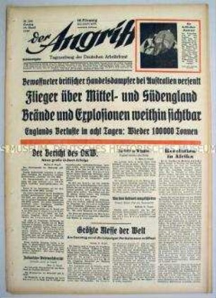 Tageszeitung "Der Angriff" u.a. zum Luft- und U-Boot-Krieg gegen England