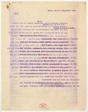 Brief an Julius Weismann : 30.09.1924