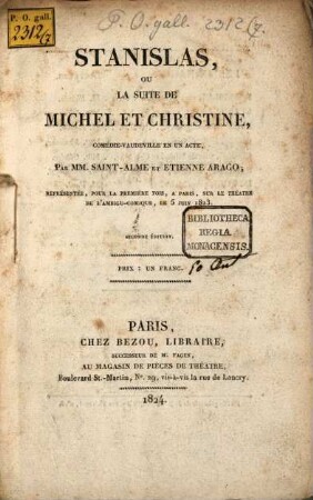 Stanislas, ou la suite de Michel et Christine : Comédie-Vaudeville en un acte