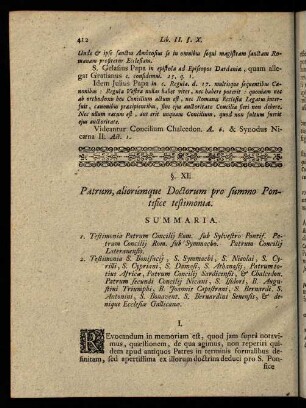 412-416, § XI. Patrum, aliorumque Doctorum pro summo Pont. testimonia