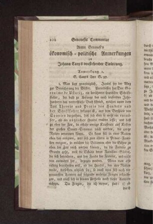 Gnovesis Commentar. Anton Genowesi's ökonomisch-politische Anmerkungen zu Johann Cary's vorstehender Einleitung