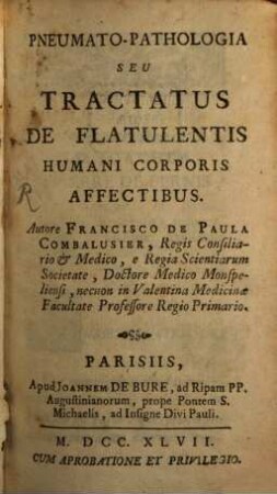 Pneumato-Pathologia : seu Tractatus de flatulentis humani coporis effectibus