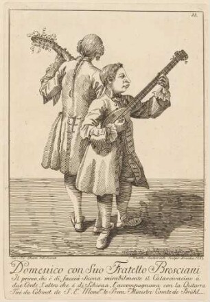 Domenico con suo fratello Bresciani (Die Brescianer Musiker Domenico Colla und sein Bruder mit Colascioncino und Gitarre), Bl. 15 des "Recueil de Quelques Desseins", Dresden 1752