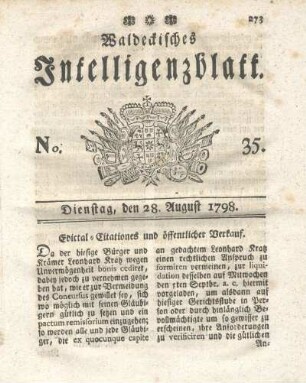 No. 35, Dienstag, den 28. August 1798