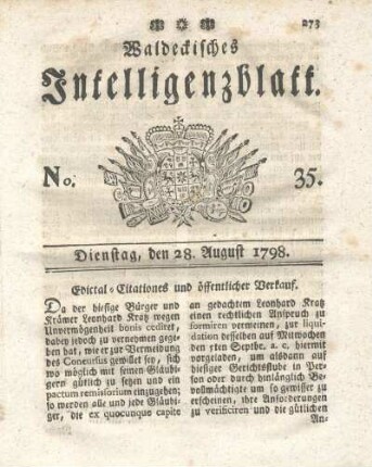 No. 35, Dienstag, den 28. August 1798