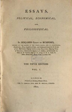 Benjamin Count of Rumford's Essays political, economical and philosophical, 1