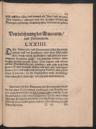 Von belohnung der Advocaten/ und Procuratorn. LXXIIII.
