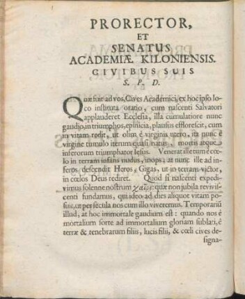 Prorector, Et Senatus Academiæ Kiloniensis. Civibus Suis S. P. D.