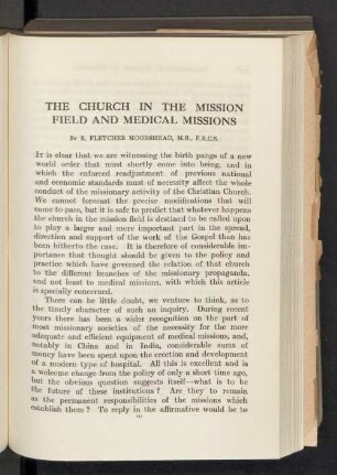 The church in the mission field and medical missions