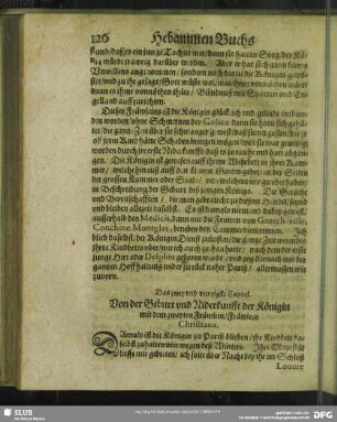 Das zwey und viertzigste Capitel. Von der Geburt und Niderkunfft der Königin mit dem zweyten Fräwlein, Fräwlein Christiana