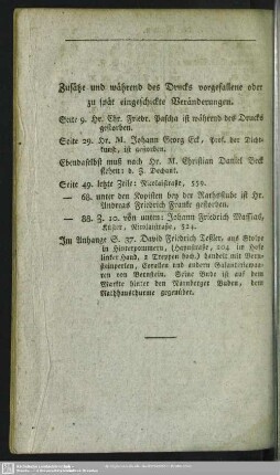 Zusätze und während des Drucks vorgefallene oder zu spät eingeschickte Veränderungen