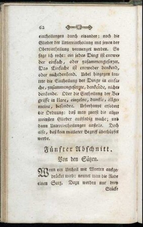 Fünfter Abschnitt. Von den Sätzen. - Sechster Abschnitt. Von den Schlußreden.
