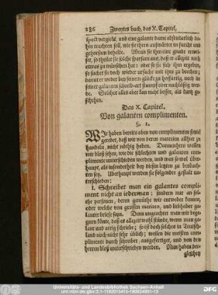 Das X. Capitel. Von galanten complimenten.