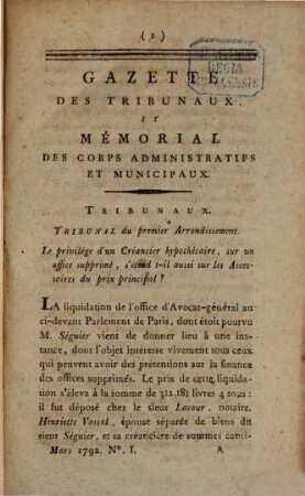 Gazette des tribunaux et mémorial des corps administratifs et municipaux. 4. 1792, 1. März - 1. Juli