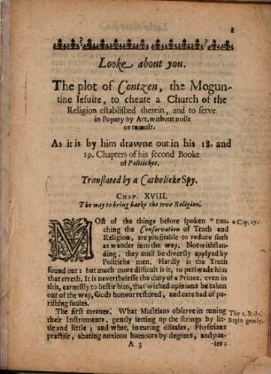 Looke about you : The plot of Contzen, the Moguntine Jesuite, to cheate a Church of the Religion Established therein and to serve in Popery by Art, without noise or tumult ; As it is by him drawne out in his 18. and 19. Chapters of his second Booke of Politickes