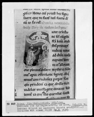 Homilien aus Springiersbach — Initiale S (icut ex lectione sancti evangelii) mit Christus und einem Juden, Folio 131verso