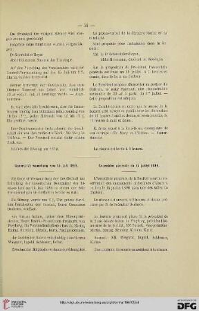 General-Versammlung vom 15. Juli 1896 / Assemblée générale du 15 juillet 1896