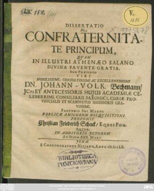 Dissertatio De Confraternitate Principum