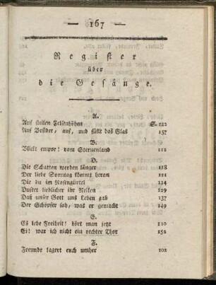 Register über die Gesänge.