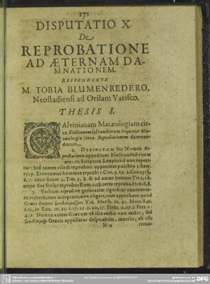 Disputatio X. De Reprobatione Ad Aeternam Damnationem
